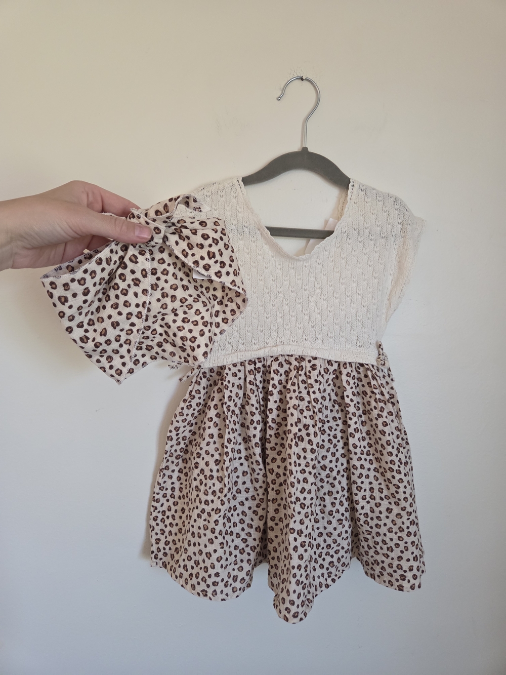 Zara Cream Knit Top Dress with Brown Leopard-Print Skirt and Headband